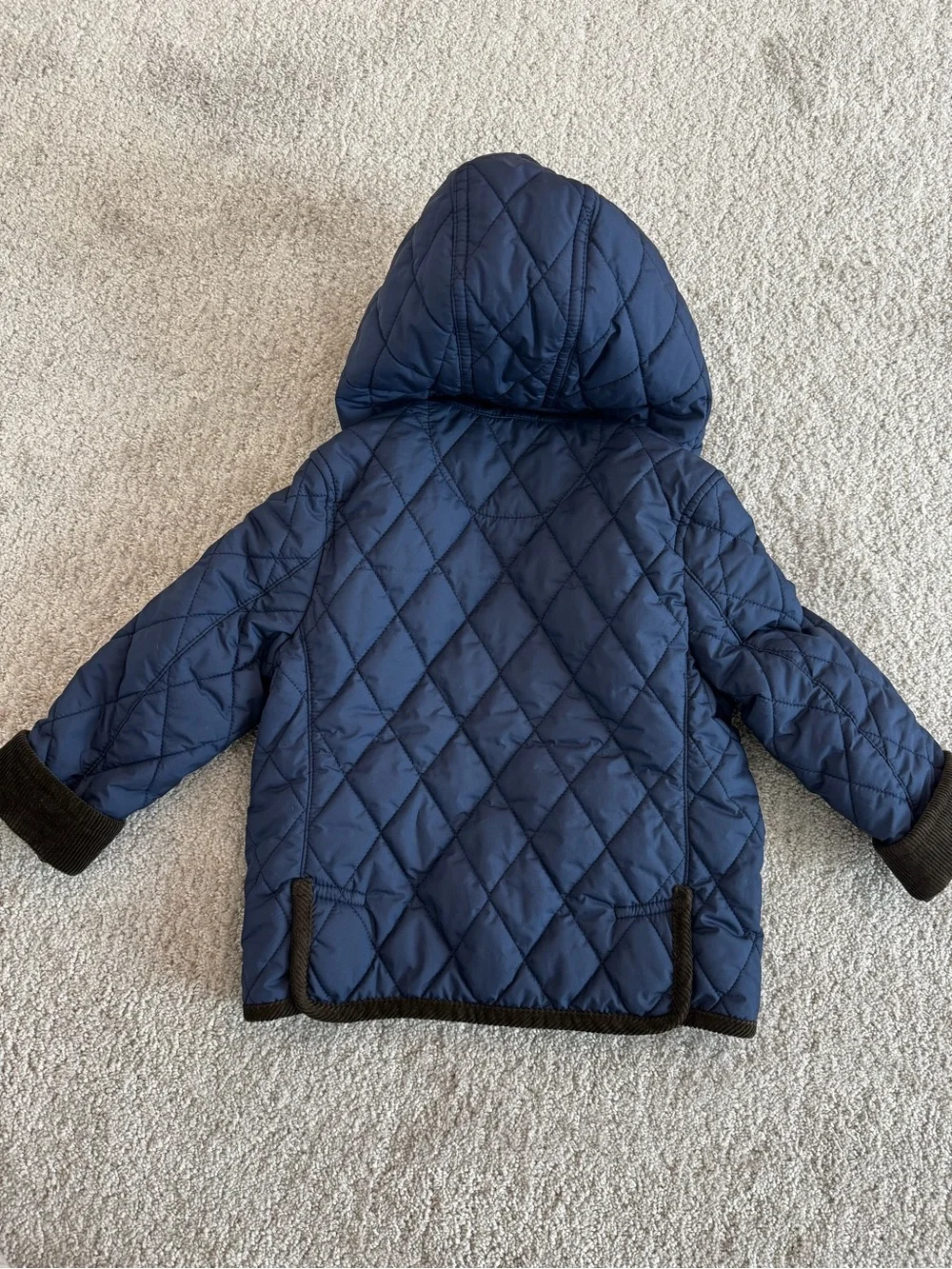 Like New - Ralph Lauren Quilted Navy Hooded Puffer with Corduroy Trim